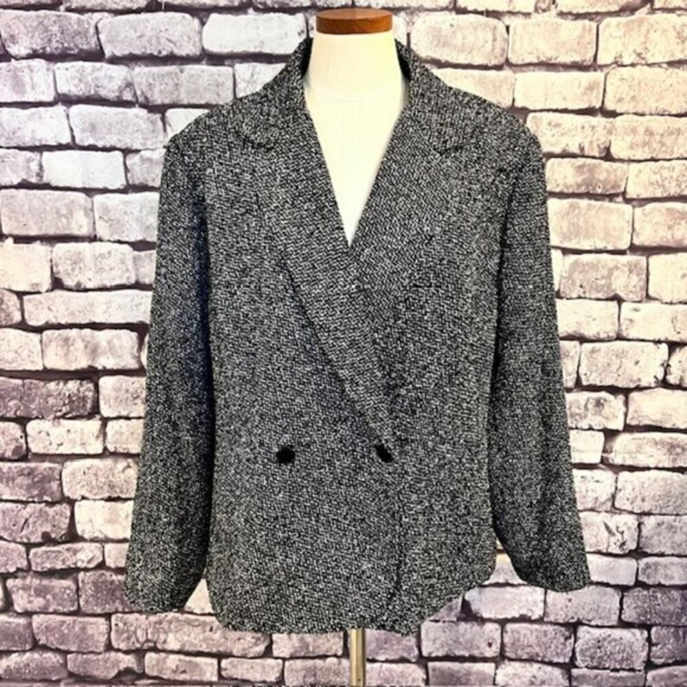 Emma James Black & White Tweed Double Breasted Jacket Size 18W